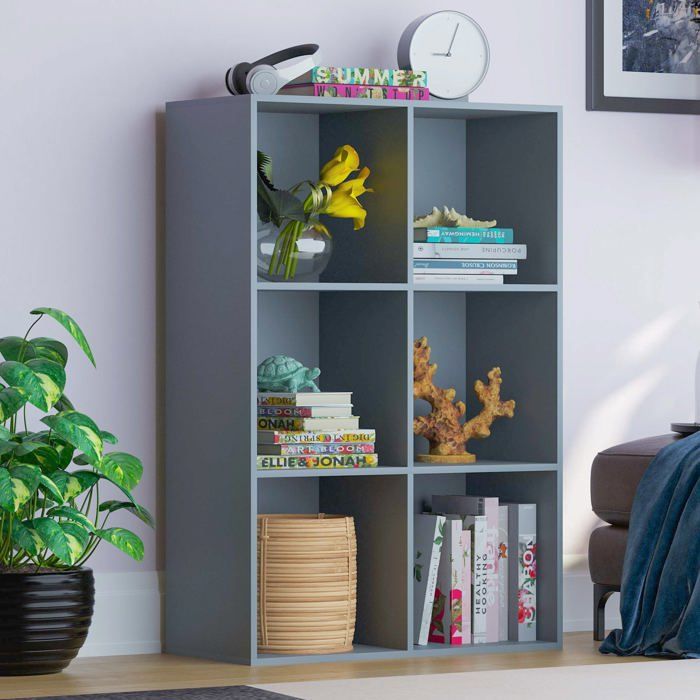 Bibliothèque Durham à 6 cubes grise – Étagère de rangement moderne pour bureau ou salon