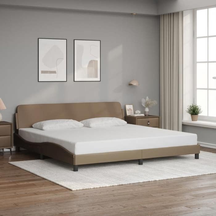 CHIC Lit adulte2 places - 200x200 cm Structure/Cadre de lit cappuccino 200x200 cm similicuir #Sara34087