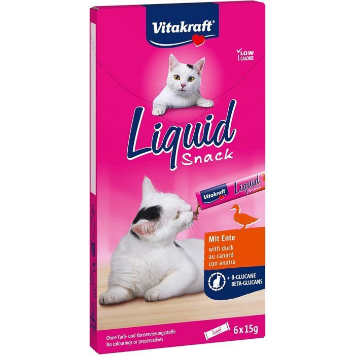 Meilleurs prix pour Friandises pour chats - YUMI MAZAO - Vitakraft Liquid Snack - Canard - Bêta-glucanes - Sachets individuels