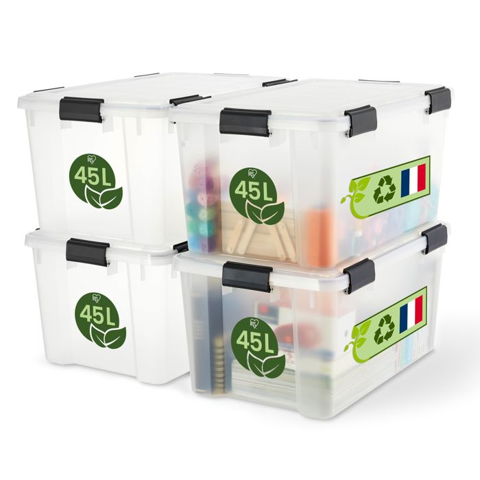 Iris Ohyama, Boite Rangement Hermétique, 70L, Lot de 3, Transparent