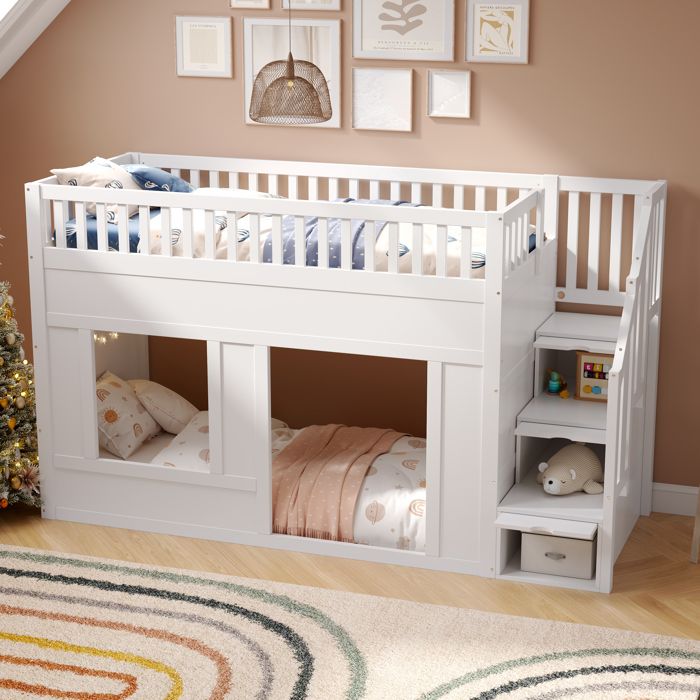 Lit mezzanine enfant avec penderie échelle 90 x 200 cm lit superposé avec sommier à lattes Lit mi-hauteur (sans matelas)