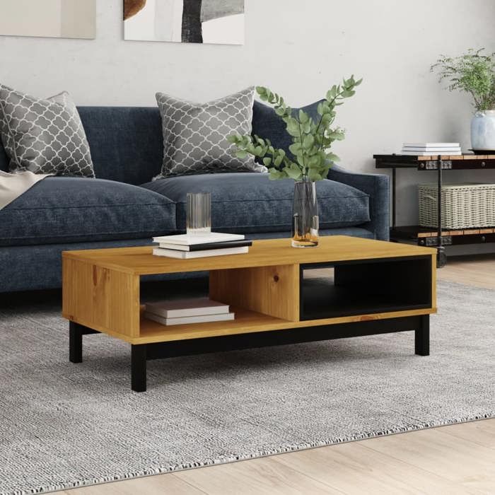 Table basse en bois de pin massif - VIDAXL - 100x50x32 5 cm - Brun - 2 compartiments ouverts - Pieds en bois