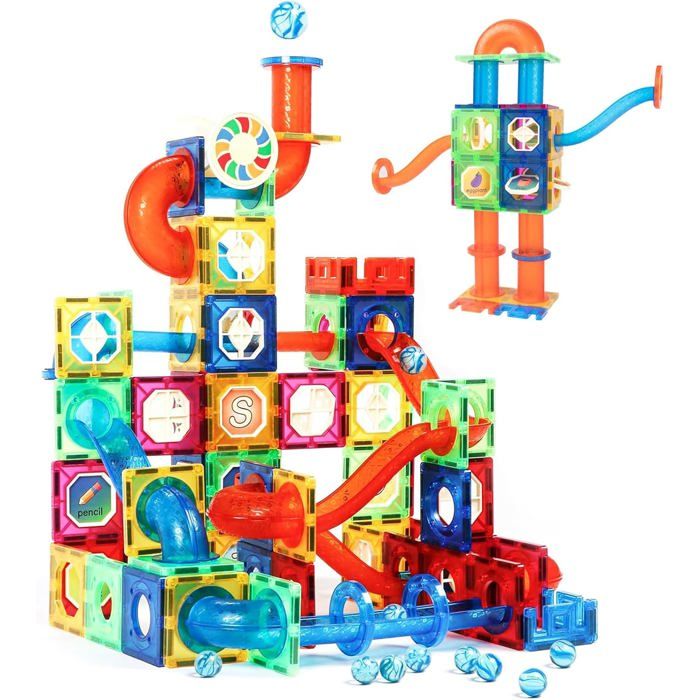 Blocs de Construction Magblock 122 Pièces - Jouets Magnétiques en Marbre STEM pour Enfants