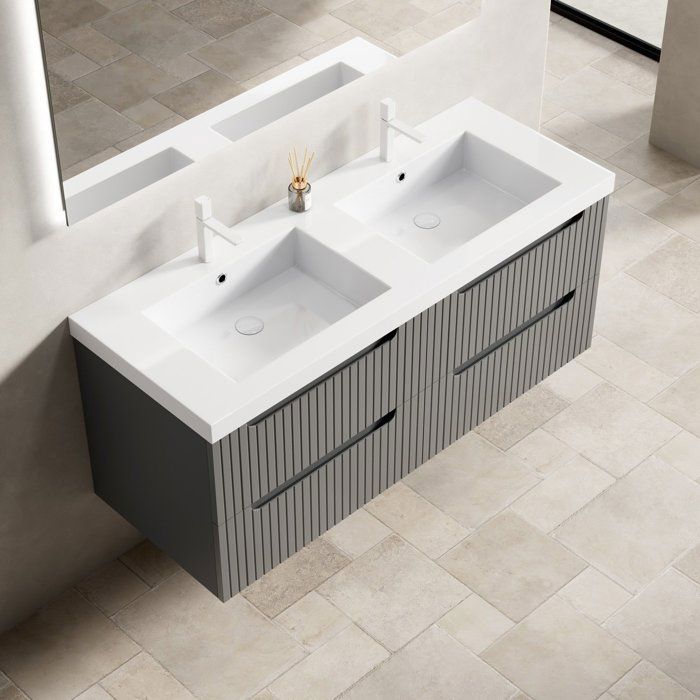Meuble vasque salle de bain 120 cm avec 2 vasques intégrées avec 4 tiroirs Maisentiel