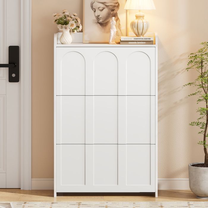 Meuble à Chaussures Blanc - 3 Portes Abattantes - 6 Compartiments Rangement Gain de Place pour Entrée 70 × 25 × 120 cm Meuble à Chaussures Blanc - 3 Portes Abattantes - 6 Compartiments Rangement Gain de Place pour Entrée 70 × 25 × 120 cm