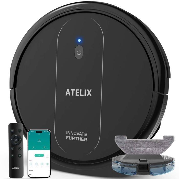 Robot aspirateur - ATELIX - 5000Pa nettoyage automatique des saletés recharge automatique contrôle via Wi Fi / application noir