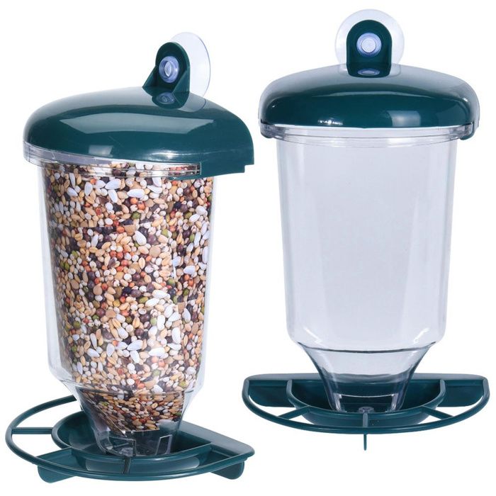 Mangeoire pour oiseaux avec ventouse - ProGarden - 23 cm - 2 pièces - Transparent - Vert foncé - Facile à installer