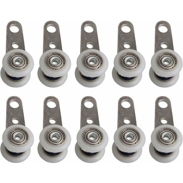 Roulettes pour baies vitrées - MHY® - Lot de 10 - Métal et plastique - 4 5x1 9 cm - Argent/blanc