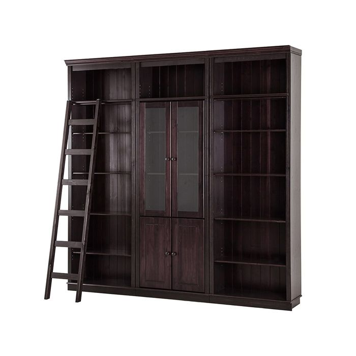Anita - Bibliothèque avec rangement et échelle en pin brun foncé Anita - Bibliothèque avec rangement et échelle en pin brun foncé