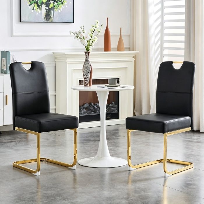 Lot de 2 Chaises de Salle à Manger - BELLEMAVE - Coussins épais à Ressort - cuir PU - Chaises Cantilever - Noir et Doré
