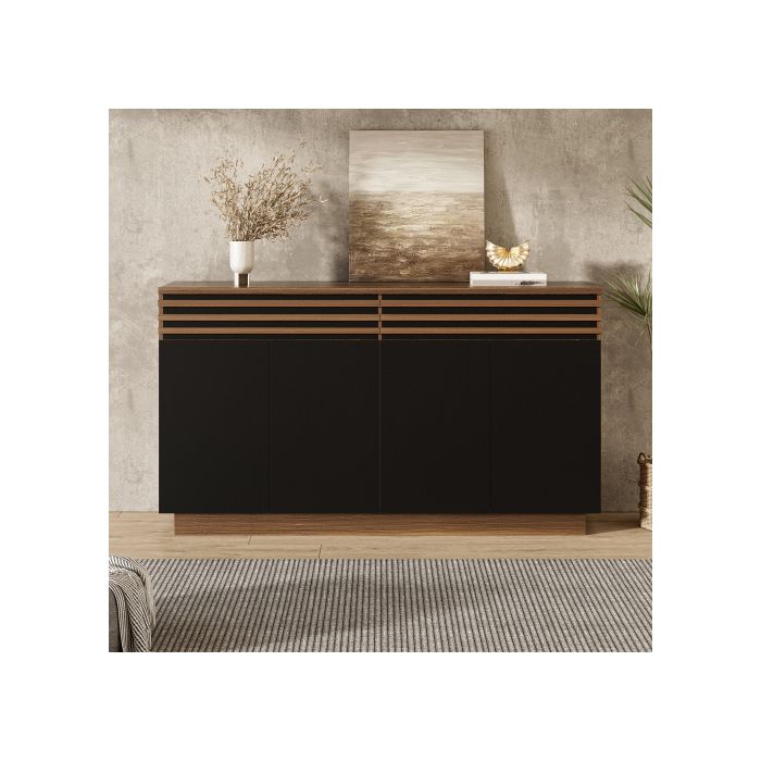Buffet 4 portes 2 tiroirs avec étagères réglables meuble de rangement 150 x 40 x 85 cm MDF brun et noir