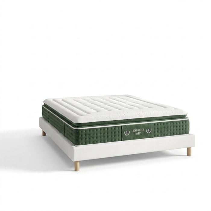 Ensemble literie - SAMPUR - Émeraude - 200 x 200 cm - Simili cuir - Matelas hôtelier 33 cm mémoire de forme