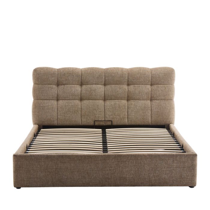 Acara - Lit coffre matelassé en tissu 160x200cm - Beige chiné Acara - Lit coffre matelassé en tissu 160x200cm - Beige chiné