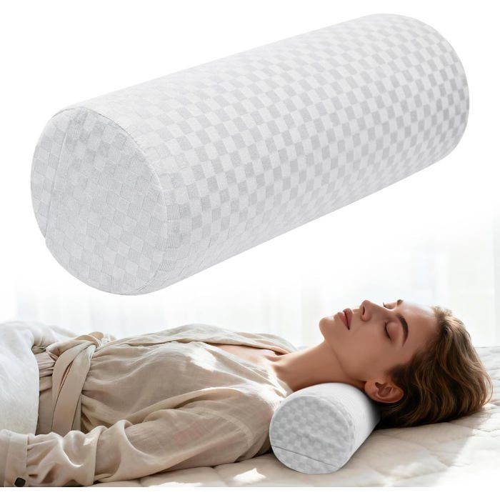 Traversin en Mousse à mémoire de Forme 14 × 37 cm Coussin Ergonomique avec Bande Housse en Soie Lavable Coussin de Soutien Rond
