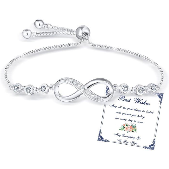 Bracelet Infini Femme Argent Cadeau Anniversaire Serti De 12 Types De Pierres De Naissance Et De 5A Zircons Réglable Cadeau [PP221]