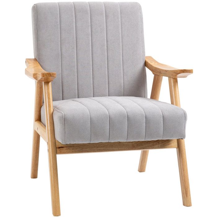Fauteuil lounge scandinave gris clair 68 x 74 x 82 cm polyester aspect velours accoudoirs structure en bois de caoutchouc
