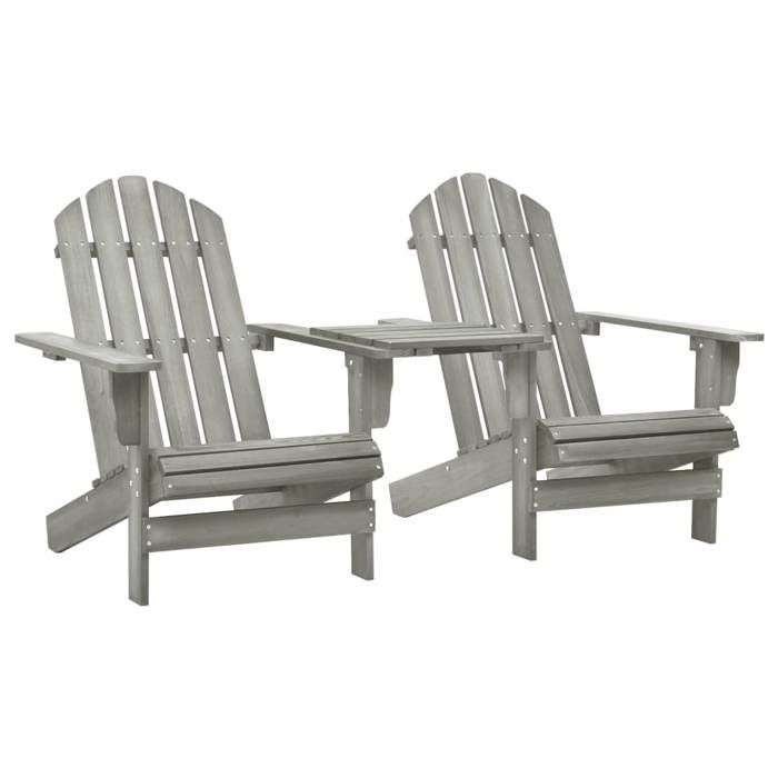 Gris Chaises de jardin Adirondack avec table bois de sapin gris - Siège de balcon LV61597