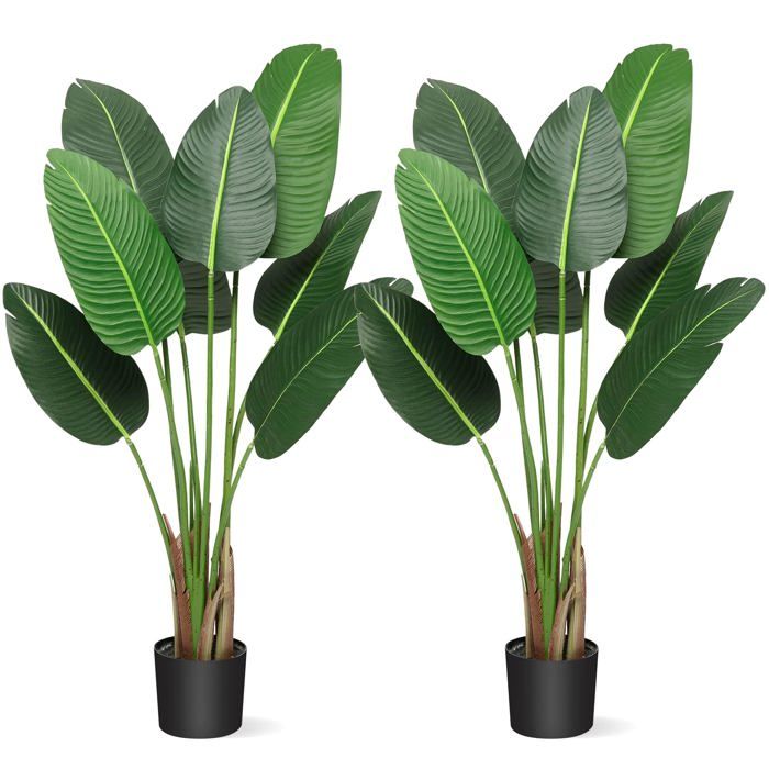 Lot de 2 plantes artificielles dintérieur fausses feuilles de bananier avec pot plantes doiseaux de paradis de 122 cm du salon