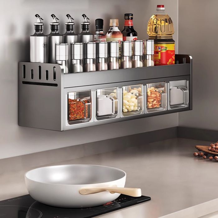 Porte-épices mural 5 cases sans perçage rangement assaisonnement pour cuisine