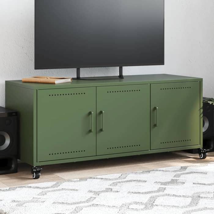 Cabinet HIFI robuste et stable - lot de 1 - MEUBLE TV SALON - vert olive 100 5x39x43 5 cm acier(1 parcel) T10900