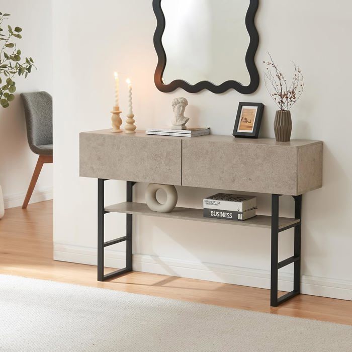 [en.casa] Table Console Design Industriel, 2 Tiroirs, Effet Béton Clair ...