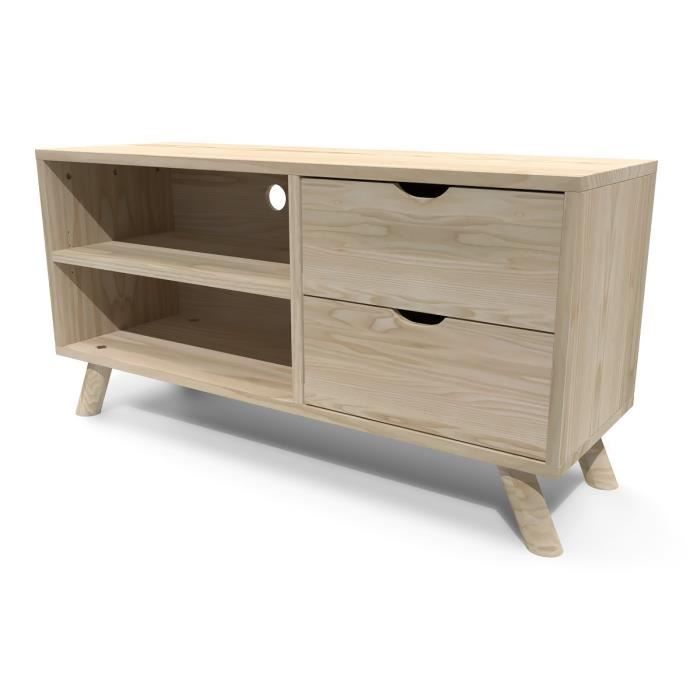 meuble tv scandinave - abc meubles - viking brut à peindre - bois massif - tiroir(s) - marron