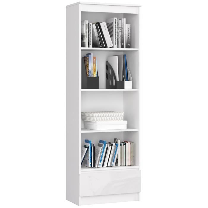 Bibliothèque de bureau AKORD R60 Blanche 60 cm 1 tiroir façade Blanche Brillante 4 étagères 60x35x180 cm Bibliothèque de bureau AKORD R60 Blanche 60 cm 1 tiroir façade Blanche Brillante 4 étagères 60x35x180 cm