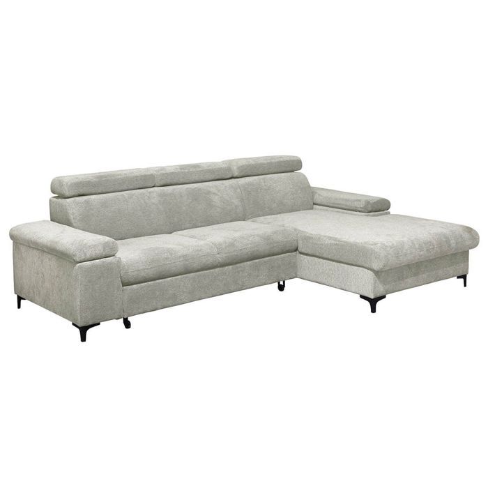 MARCEAU - Canapé Méridienne Droite 3 Places Convertible Tissu Beige MARCEAU - Canapé Méridienne Droite 3 Places Convertible Tissu Beige