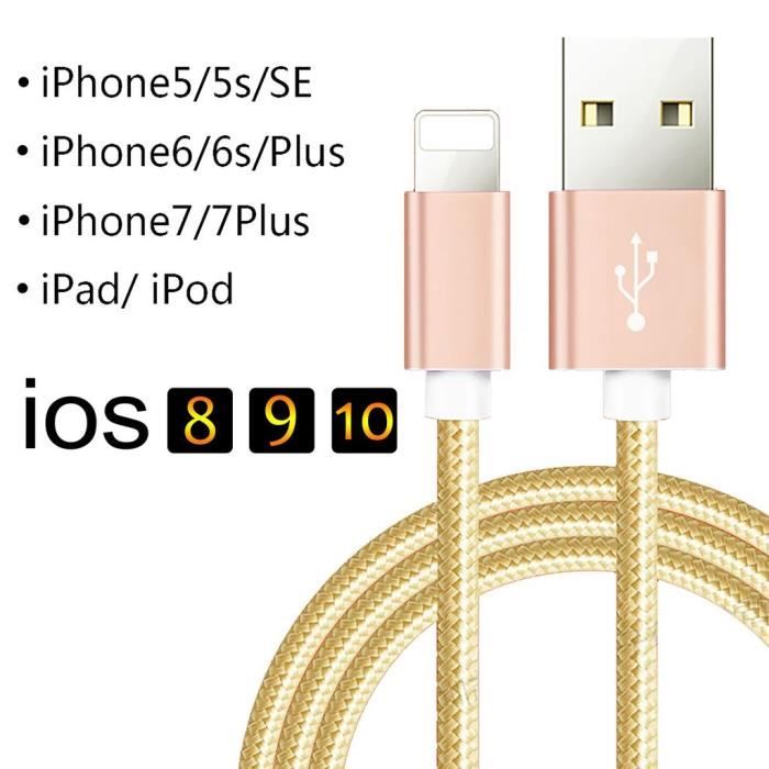 50CM] Câble USB Lightning Pour iPhone 6 Plus -iPhone 6S Plus Nylon Tressé  Câble Ultime Rapide Charge-Synchro - Or - Cdiscount Téléphonie