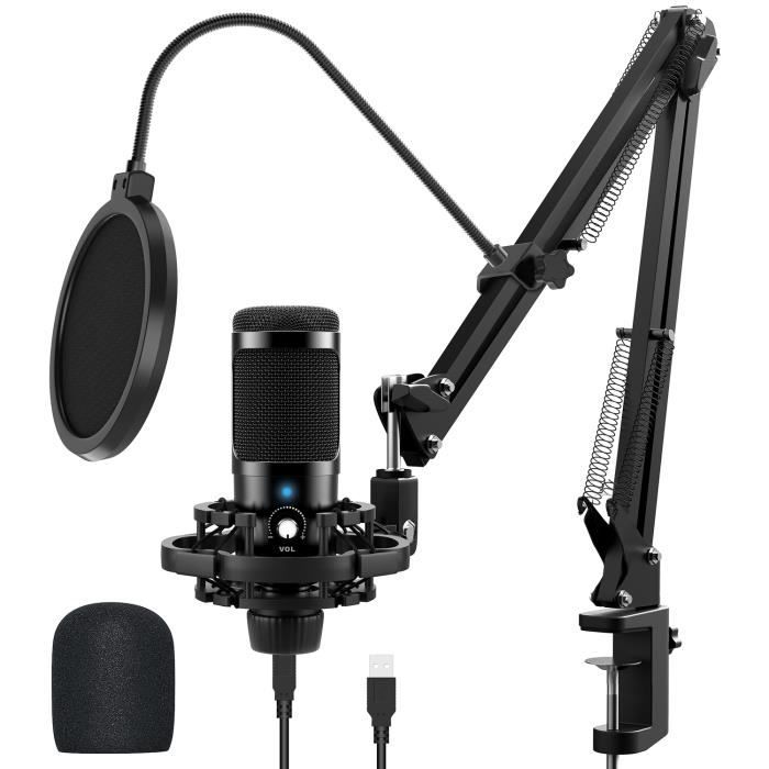 Set micro studio avec micro USB noir et bras de table