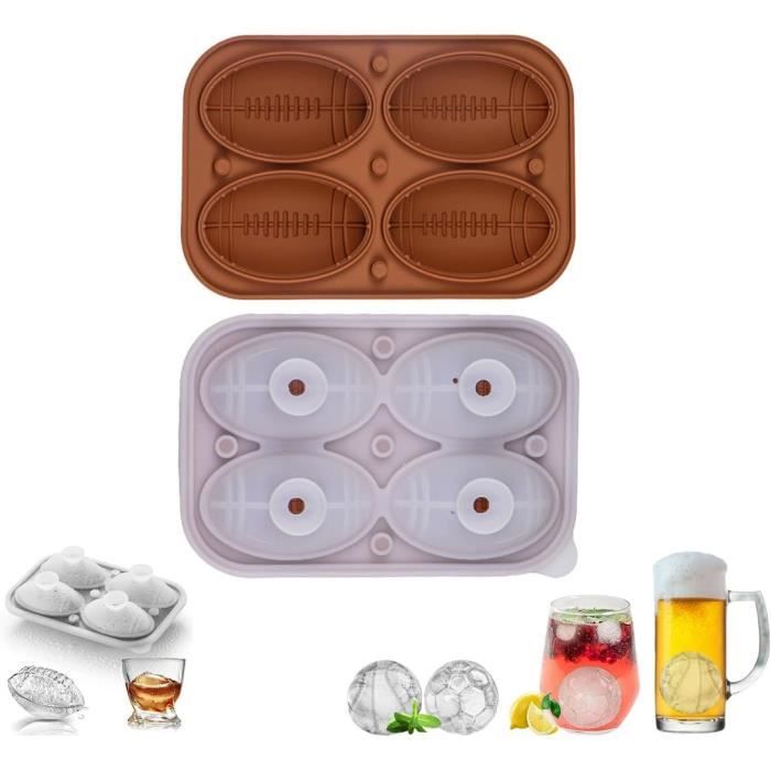 Moule à Glaçons Silicone 3D Ballons De Sport – Football, Basket, Rugby – Glaçons Sphériques Originaux Pour Boissons & Chocolat