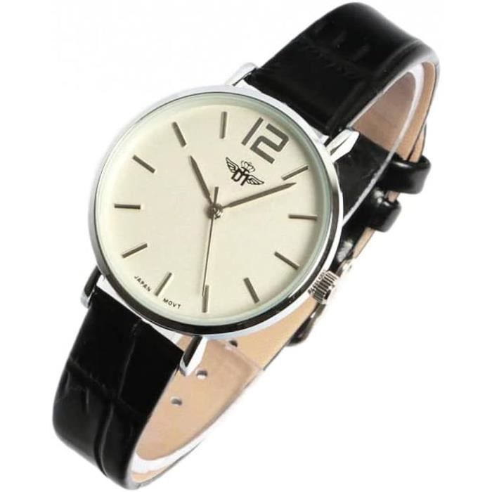 Montre - Cuir noir & argenté - Cadran motif la romance - 38 mm