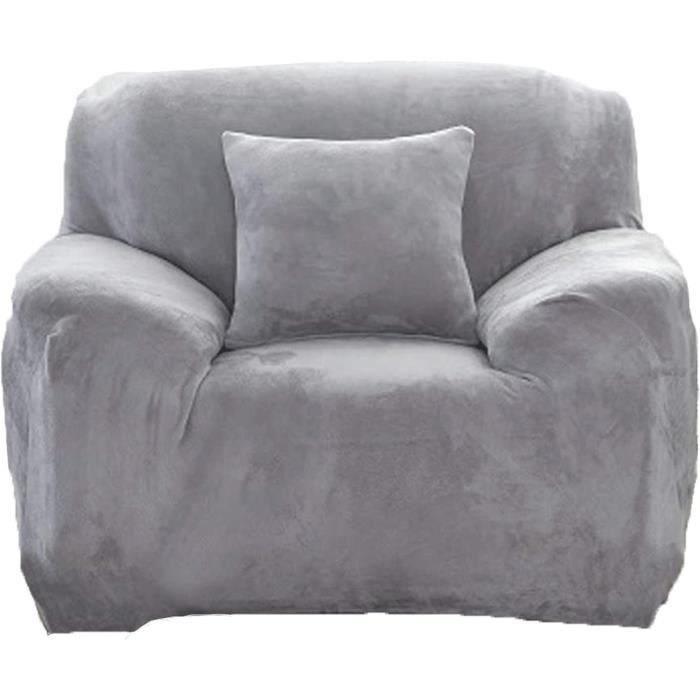 Housse De Canapé En Velours épais Argenté, 4 Places (231-279cm) Avec Taie Incluse