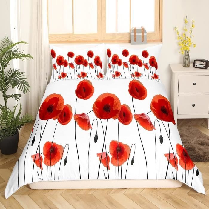 Parure Coquelicot Housse De Couette Chic Rouge Fleur Parure De Lit