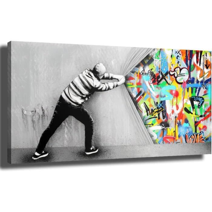 LOWW Banksy Images imprimées sur toile Graffiti Tableau mural Banksy Behind  The Curtain Street Art Poster sans cadre (B, 60 x 120 cm) : :  Cuisine et Maison