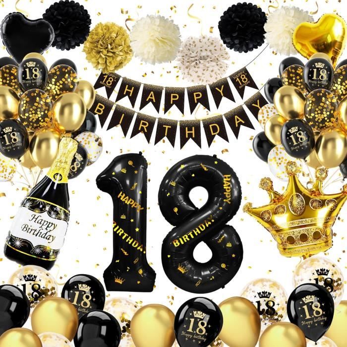 Déco Anniversaire 18 Ans Noir Et Or – Ballons, Bannière, Ceinture ‘18 And Fabulous’ Et Accessoires Pour Garçon Ou Fille