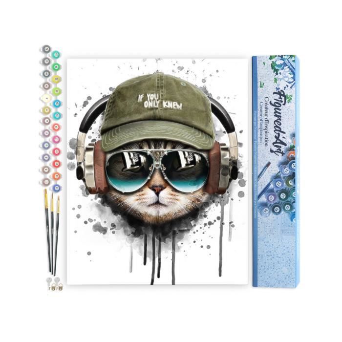 Figured'Art Peinture par Numéro Adulte Chat reste cool - Kit de Loisir