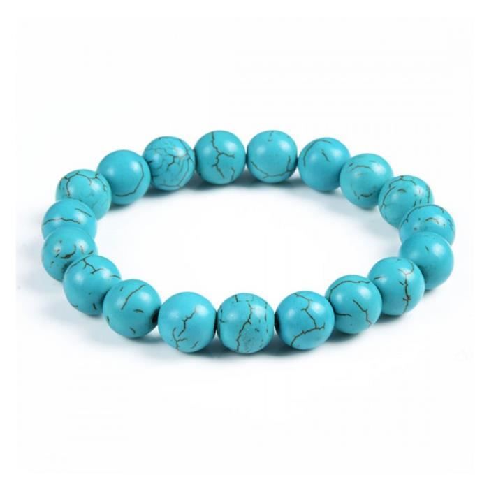 bracelet lithothérapie perles 10mm en turquoise (howlite) - protection et purification