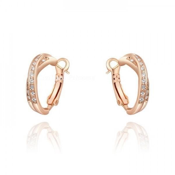 Boucles D'oreilles Femme Or Doré - Pendantes Strass Cercles U400, Neuves