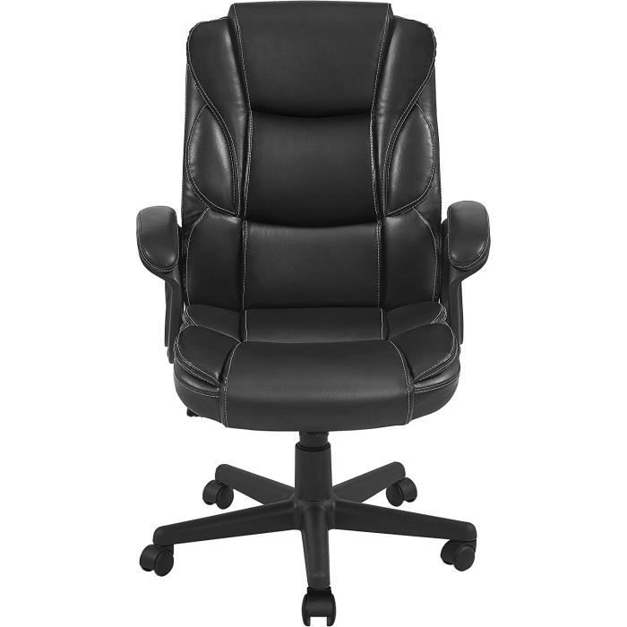 Chaise De Bureau Réglable En Similicuir Noir - Yaheetech, Hauteur Ajustable Et Siège Rembourré