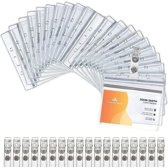 Porte Badge Infirmiere 100 Pochettes Badges Nominatifs Transparentes - Porte-cartes PVC Avec Clip Et épingle 90x56mm Porte-cartes PVC 90x56mm