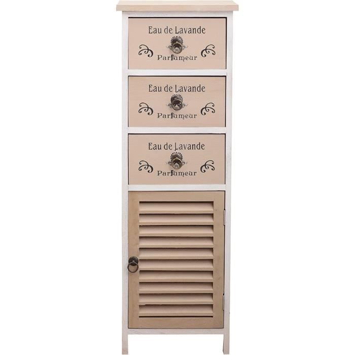 Armoire MultiUsage Meuble de Rangement 3 Tiroirs 1 Porte Bois de
