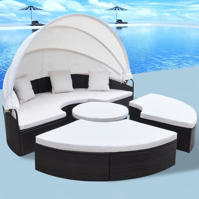 Lit De Repos D Exterieur Salon De Jardin Resine Tressee Marron