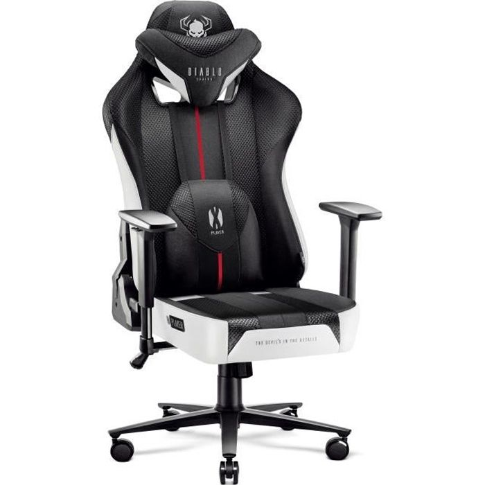 Diablo X Player 2.0 Chaise Gaming Fauteuil de Gamer de Bureau Accoudoirs 3D Tissu Skaï Oreiller Cousin Lombaire