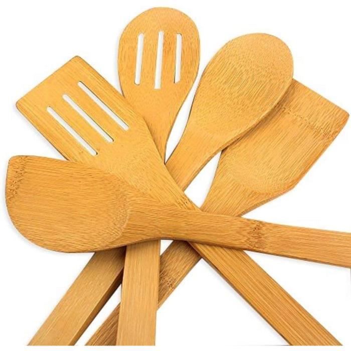 1/5Pcs Cuisine Cuillère En Bois Bambou Cuisine Ustensile Outil FE 1/5Pcs Cuisine Cuillère En Bois Bambou Cuisine Ustensile Outil FE