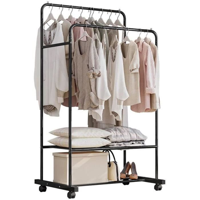 Porte-manteaux - UNHO - Sur roulettes - Double tringle - Noir - 80x50.5x152cm