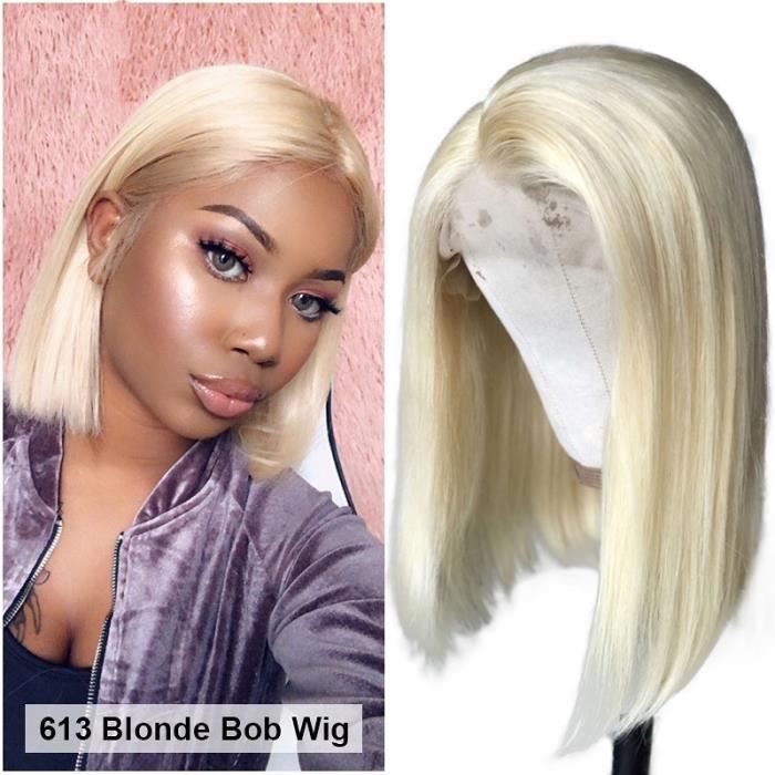 Perruque Bob Lace Front wig brésilienne naturelle blond platine 180%-  Cheveux lissespre-plucked pour femmes 14pouces - Cdiscount Au quotidien