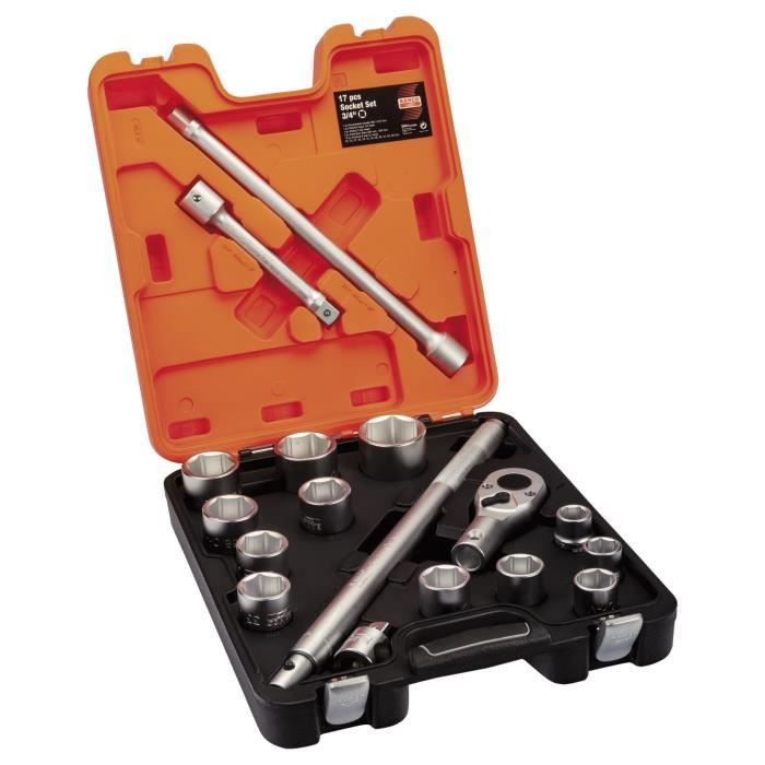 Bahco Bahco SLX17 Coffret douilles et cliquet 3/4" 17 pièces Import Grande Bretagne 
