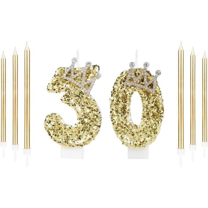 Bougies Chiffre 30 Pour Anniversaire – Dorées, Environ 11,5 Cm, Pour Gâteau, Fête, Mariage