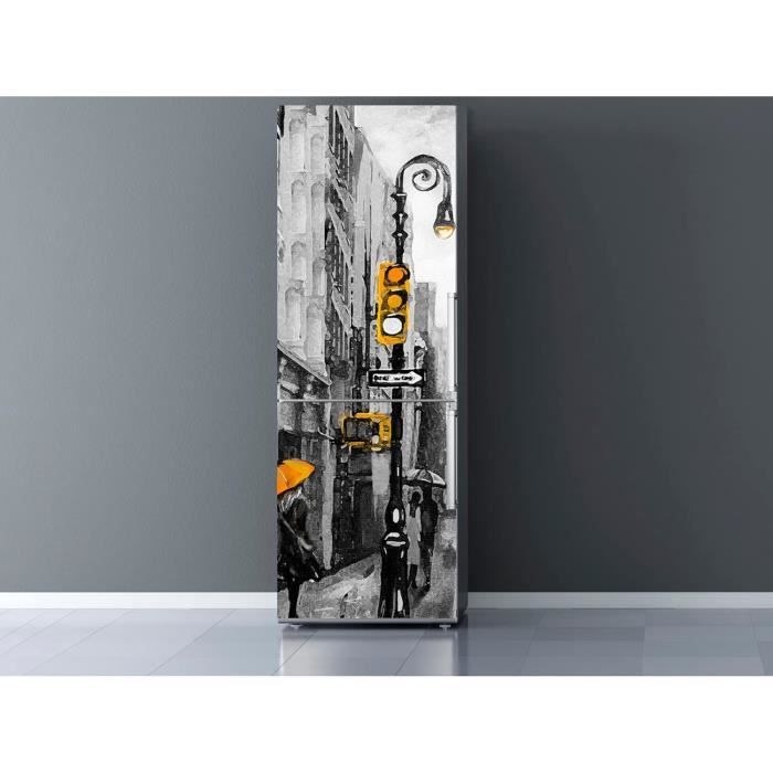 Autocollant en vinyle pour réfrigérateur - Couverture complète de porte - Autocollant mural pour cuisine - Motif arbre de fleurs jaune